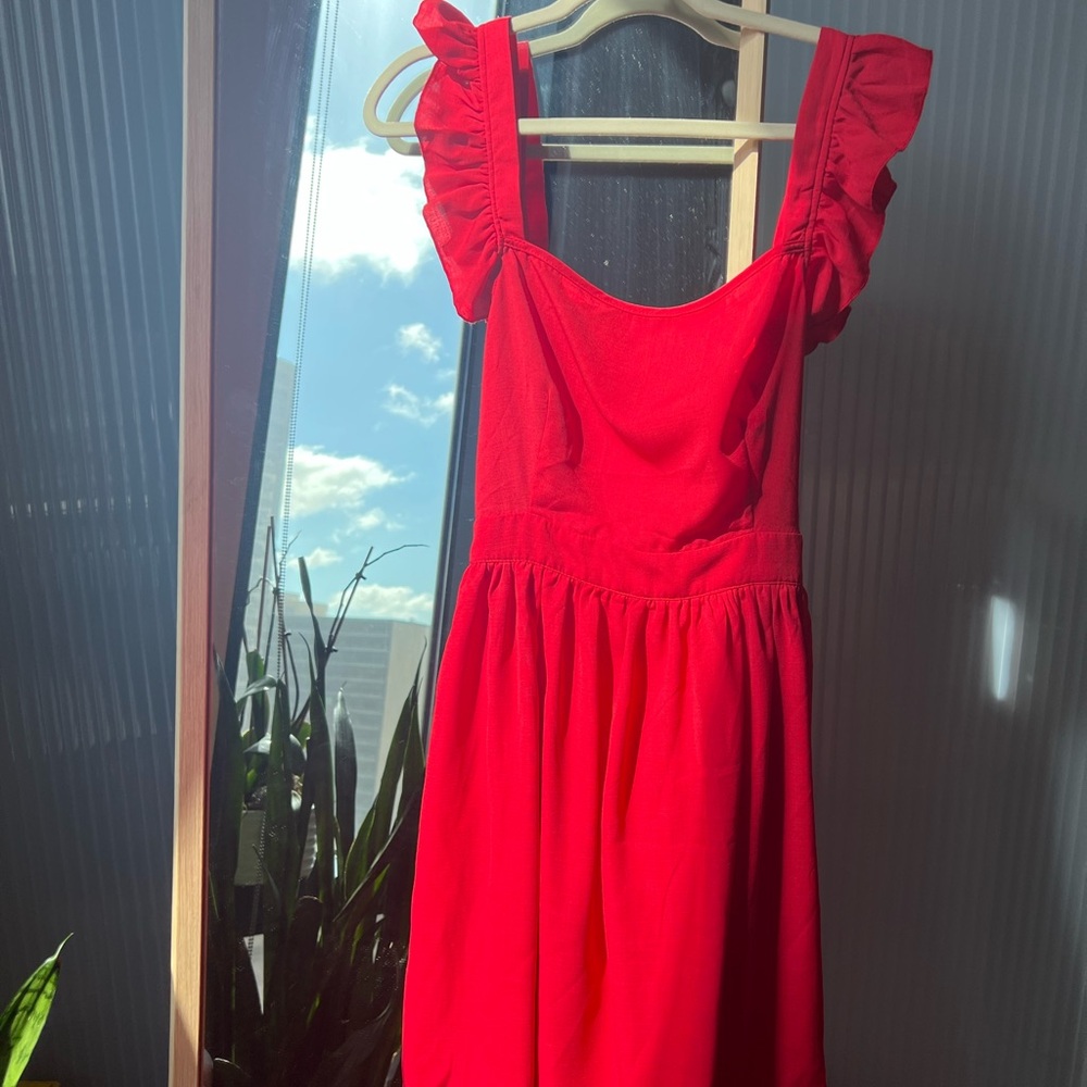 ROMWE Red Ruffle Sleeve Dress